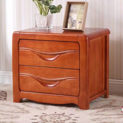 Minimalist Solid Wood Slab 2-Drawer Nightstand — Begonia Color