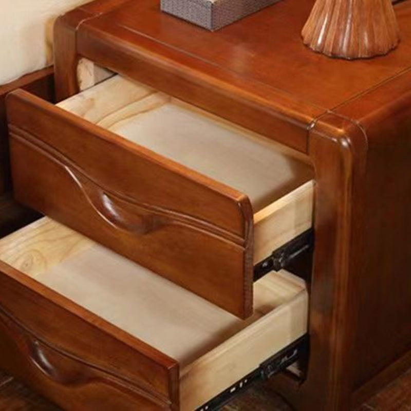 Minimalist Solid Wood Slab 2-Drawer Nightstand — Original Wood Color