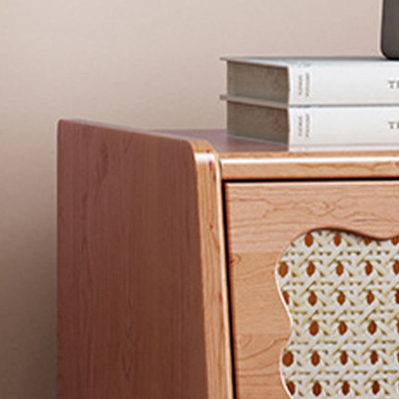 Vintage Rubberwood Rattan 1-Drawer Nightstand