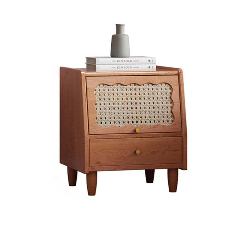 Vintage Rubberwood Rattan 1-Drawer Nightstand
