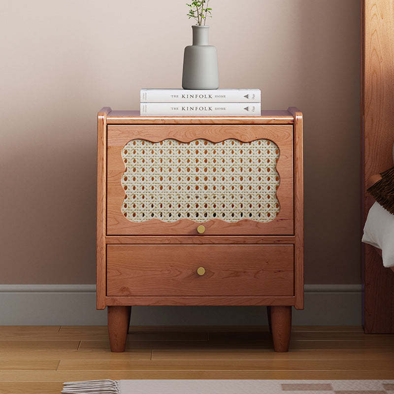 Vintage Rubberwood Rattan 1-Drawer Nightstand