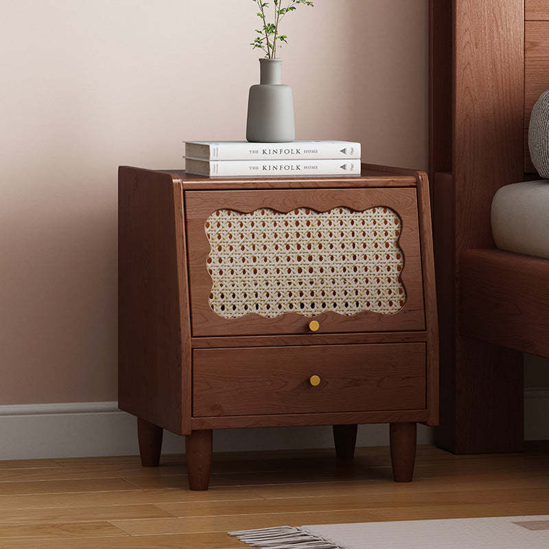 Traditional 1-drawer rubberwood walnut nightstands