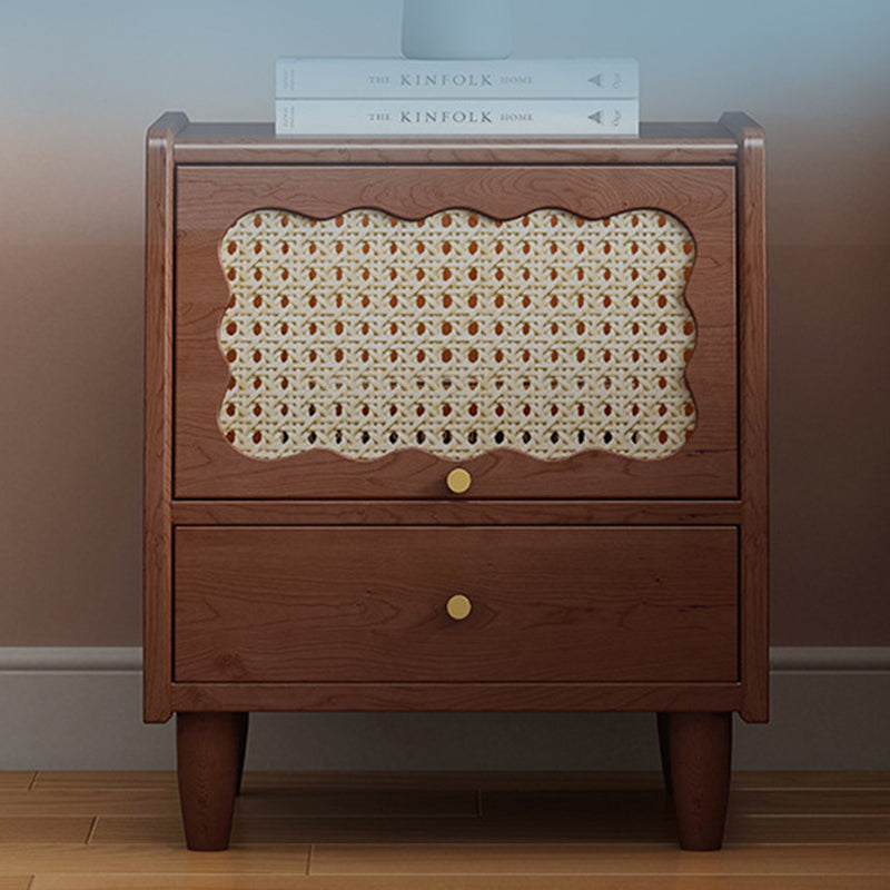 Vintage Rubberwood Rattan 1-Drawer Nightstand