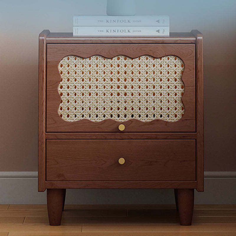 Vintage Rubberwood Rattan 1-Drawer Nightstand