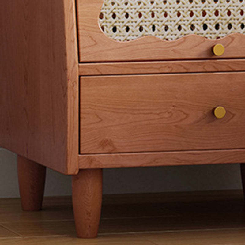 Vintage Rubberwood Rattan 1-Drawer Nightstand