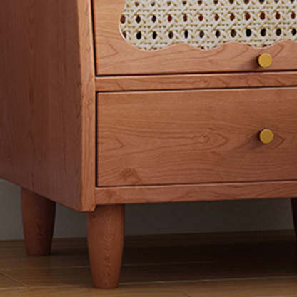Vintage Rubberwood Rattan 1-Drawer Nightstand