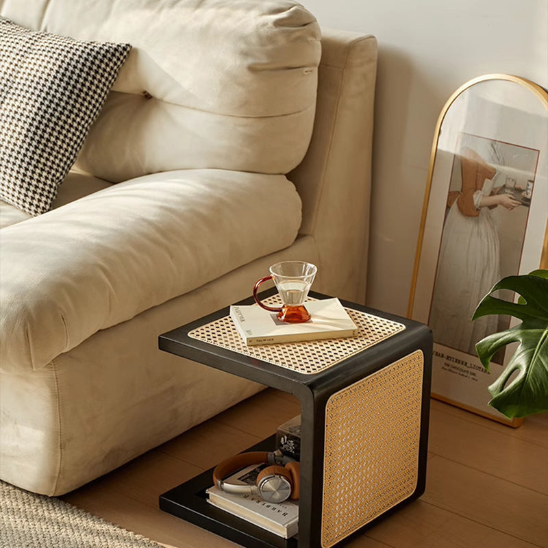 Vintage Rubberwood Rattan Side Table