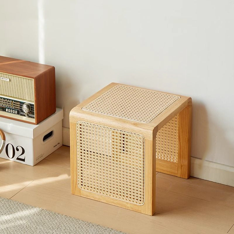 Vintage Rubberwood Rattan Side Table
