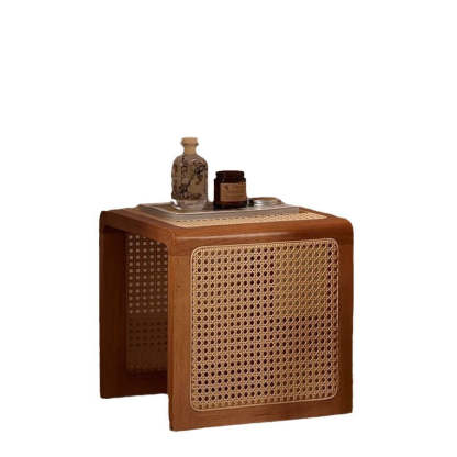 Vintage Rubberwood Rattan Side Table
