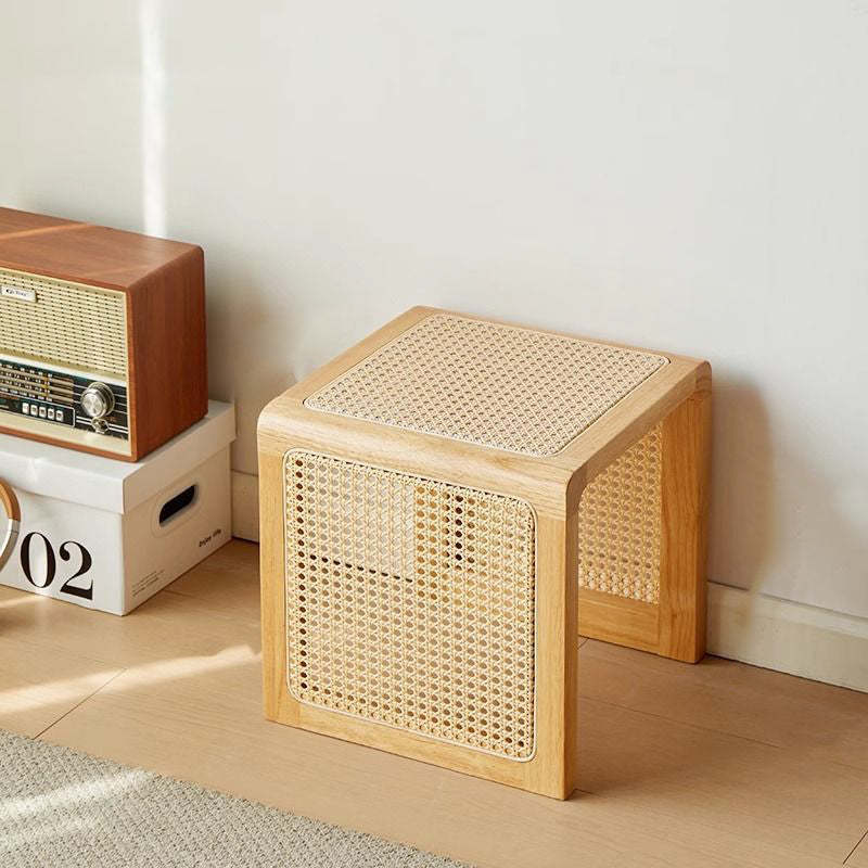 Vintage Rubberwood Rattan Side Table