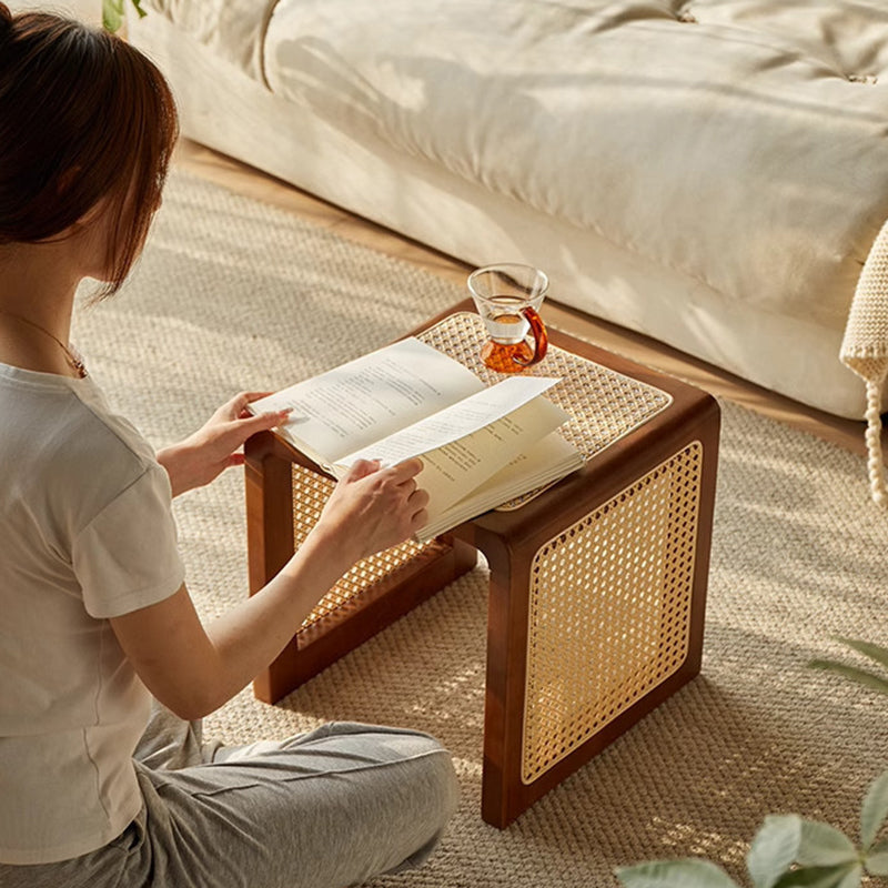Vintage Rubberwood Rattan Side Table