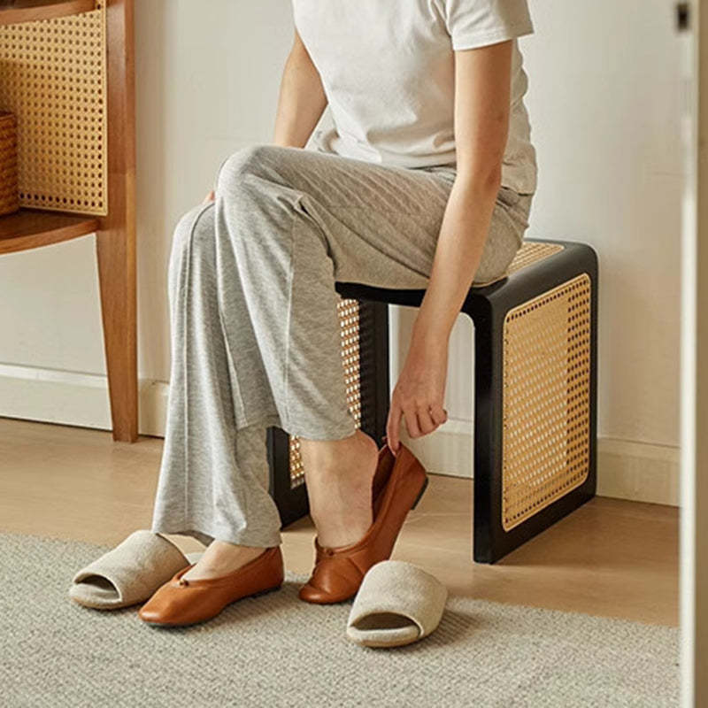 Vintage Rubberwood Rattan Side Table
