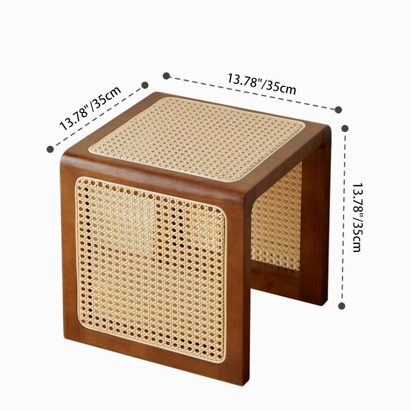 Vintage Rubberwood Rattan Side Table — Cherry Color
