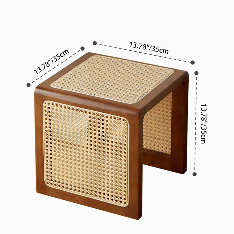 Vintage Rubberwood Rattan Side Table — Cherry Color