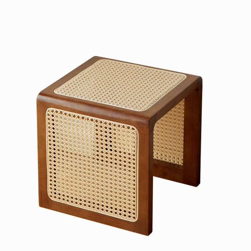 Vintage Rubberwood Rattan Side Table