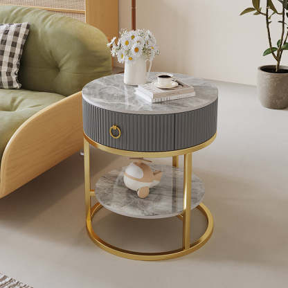 Scandinavian Rock Slab Steel Side Table