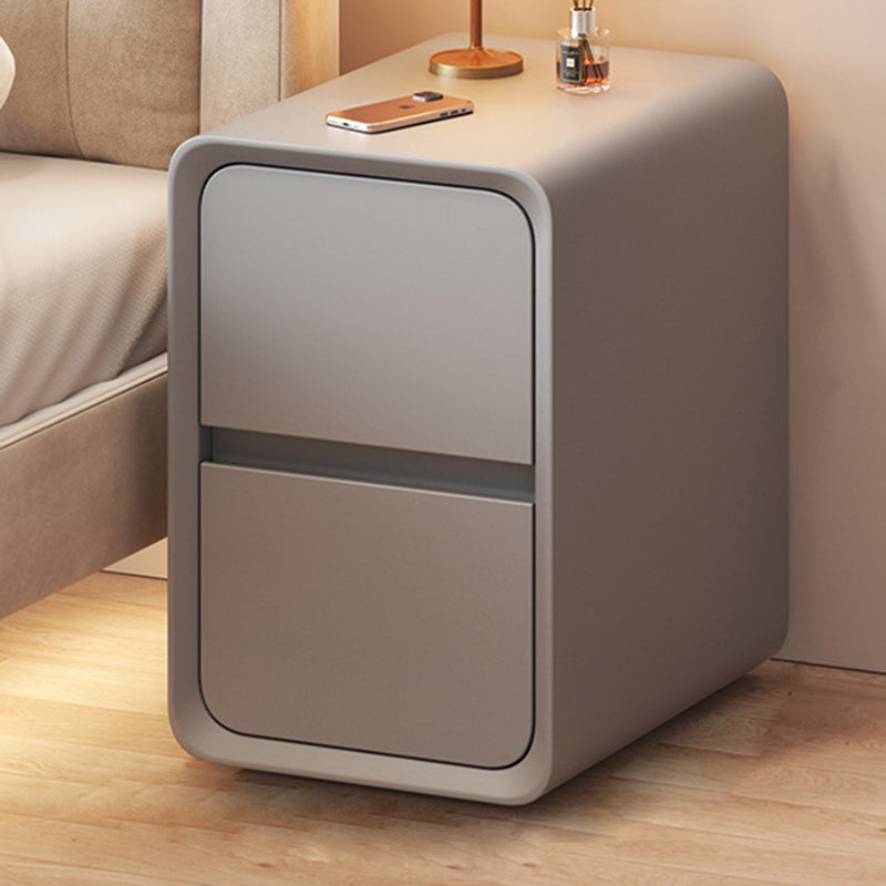 Minimalist Nanotech Leather Nightstand 2-Drawer — Light Gray