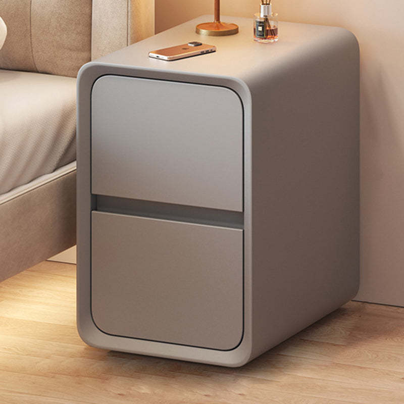 Minimalist Nanotech Leather Nightstand 2-Drawer — Light Gray