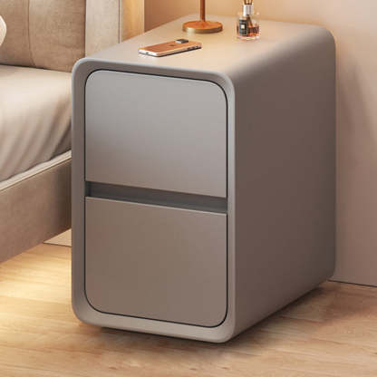 Minimalist Nanotech Leather Nightstand 2-Drawer — Light Gray