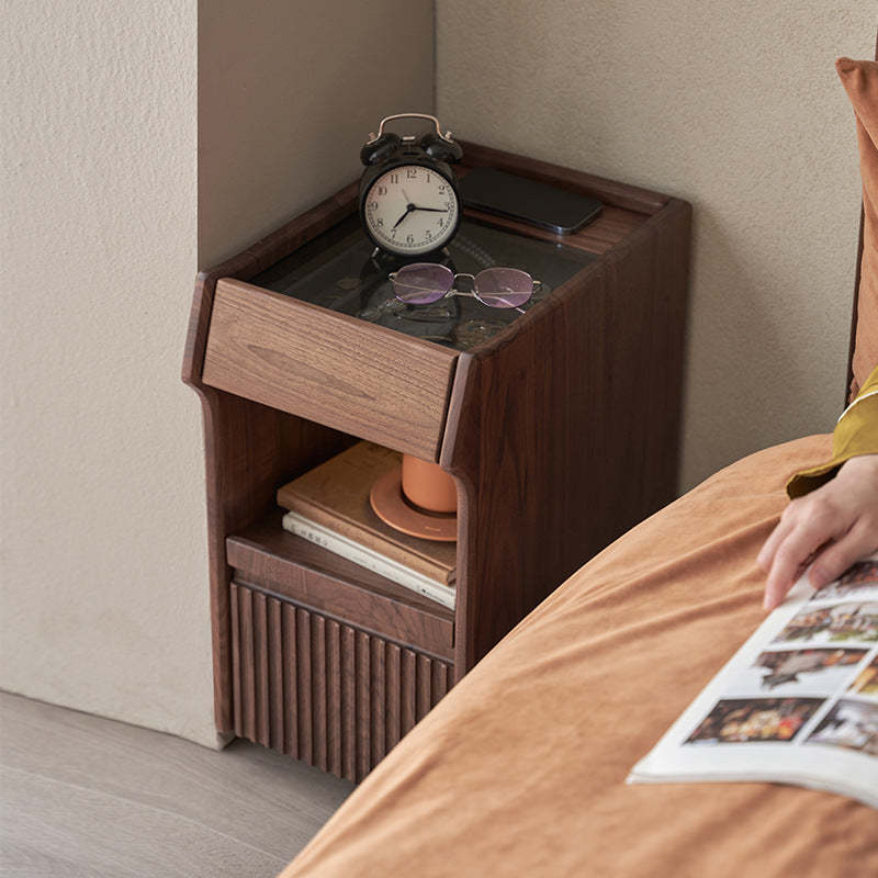 Vintage Black Walnut Glass Nightstand