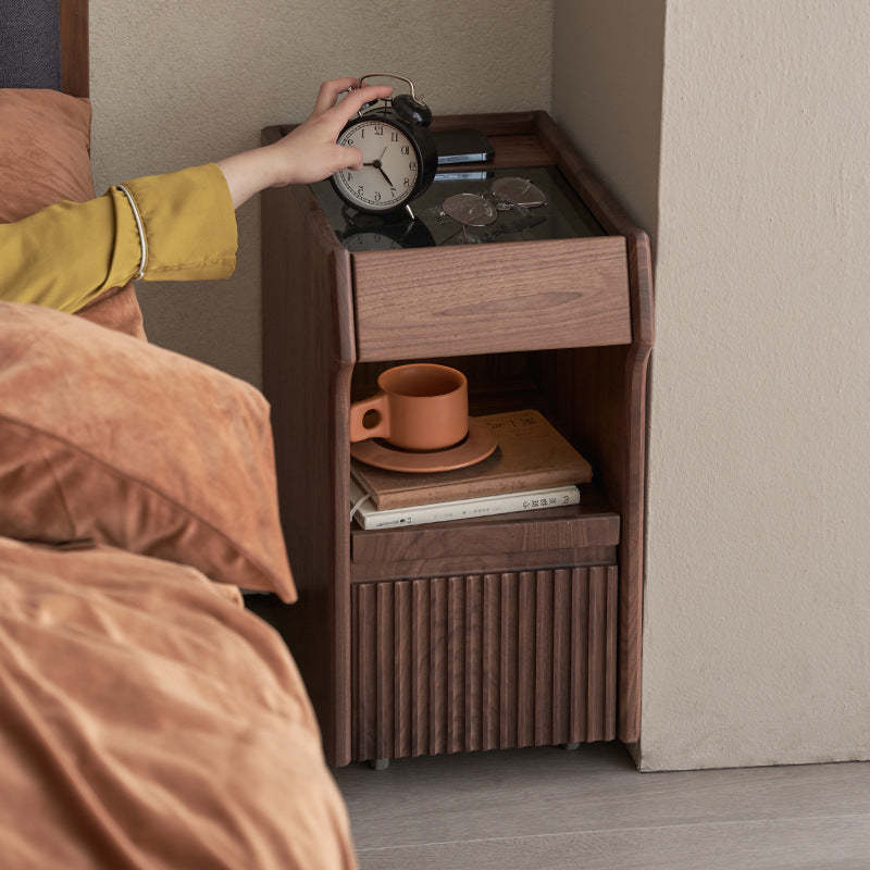 Vintage Black Walnut Glass Nightstand