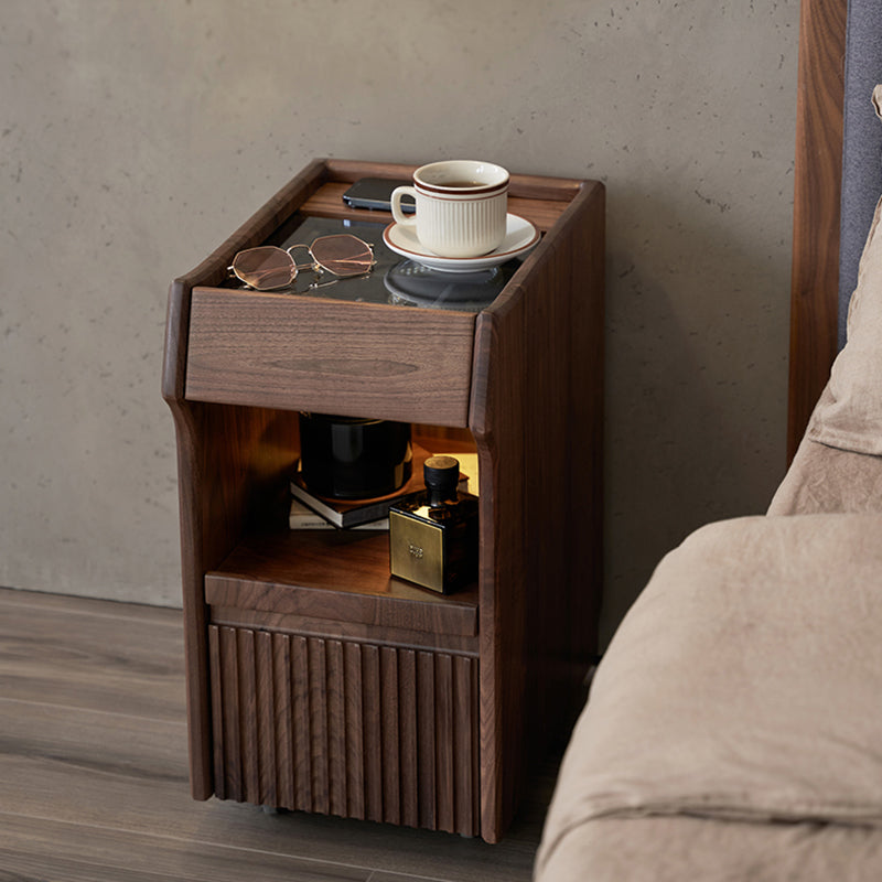 Vintage Black Walnut Glass Nightstand