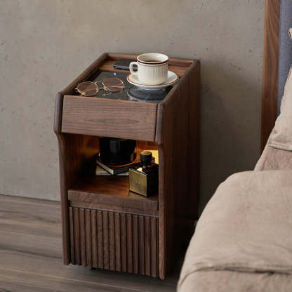 Vintage Black Walnut Glass Nightstand