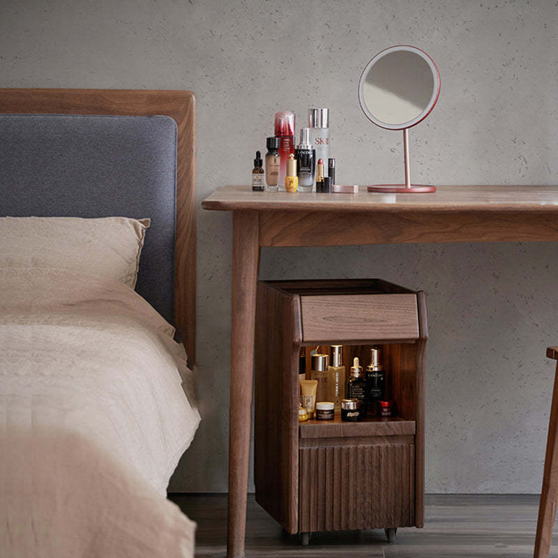 Vintage Black Walnut Glass Nightstand