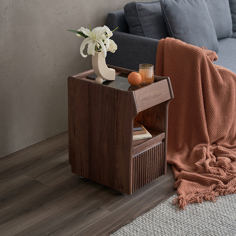 Vintage Black Walnut Glass Nightstand