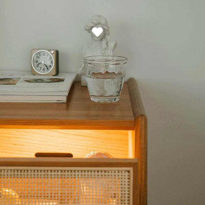Vintage Solid Wood Rattan 2-Drawer Nightstand
