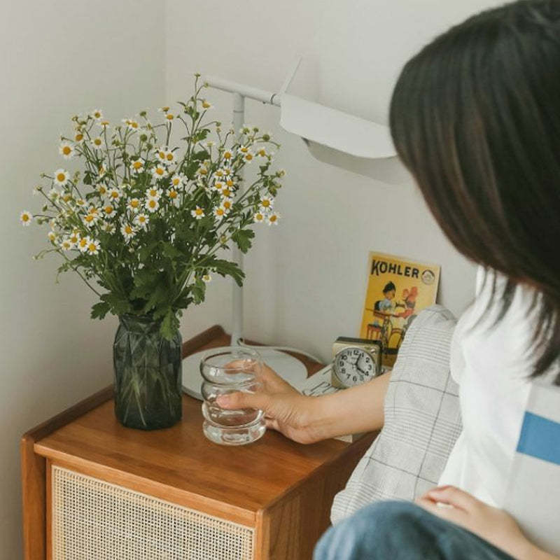 Vintage Solid Wood Rattan 2-Drawer Nightstand