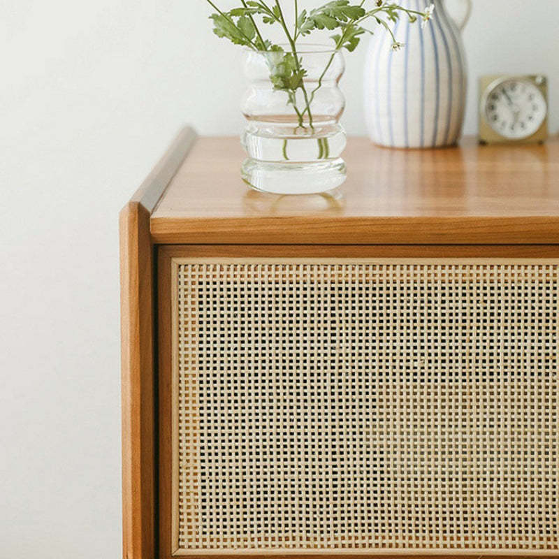 Vintage Solid Wood Rattan 2-Drawer Nightstand