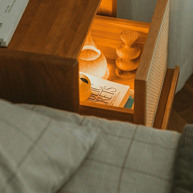 Vintage Solid Wood Rattan 2-Drawer Nightstand