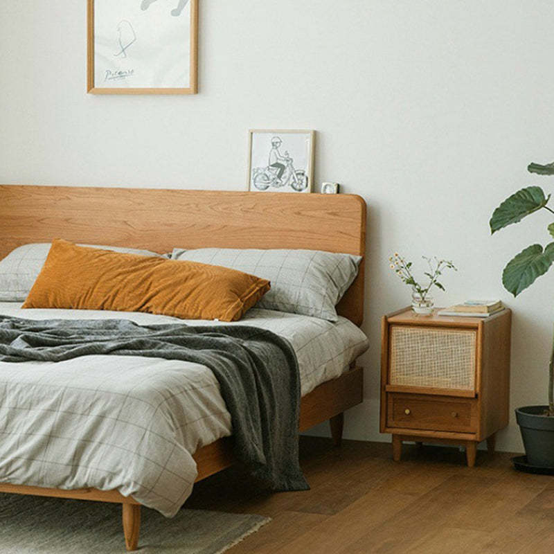 Vintage Solid Wood Rattan 2-Drawer Nightstand