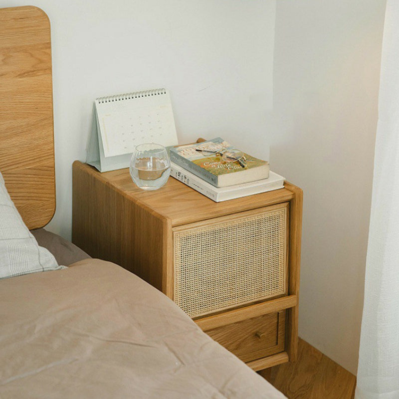 Vintage Solid Wood Rattan 2-Drawer Nightstand