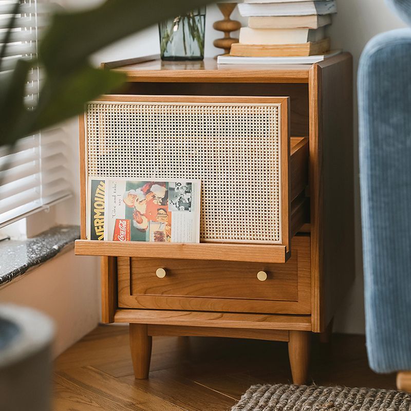 Vintage Solid Wood Rattan 2-Drawer Nightstand