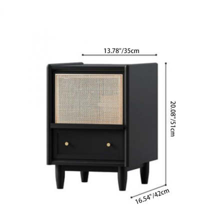 Vintage Solid Wood Rattan 2-Drawer Nightstand — B - With Light / Original Wood Color