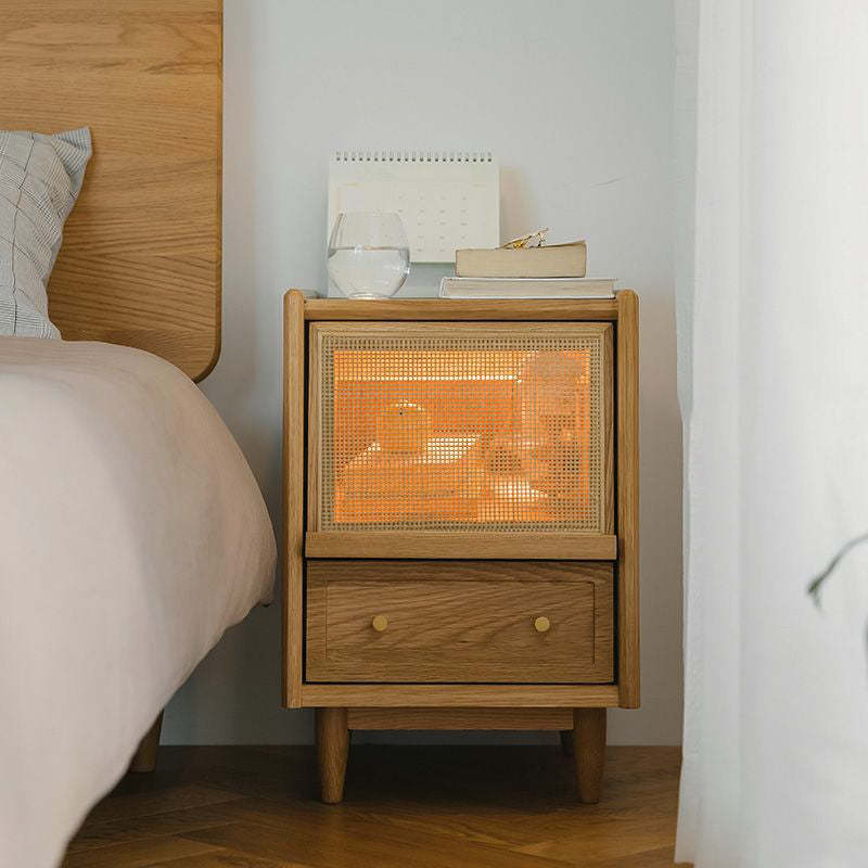 Vintage Solid Wood Rattan 2-Drawer Nightstand