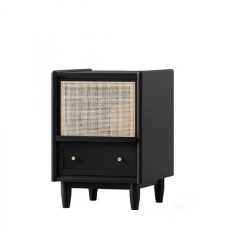 Vintage Solid Wood Rattan 2-Drawer Nightstand