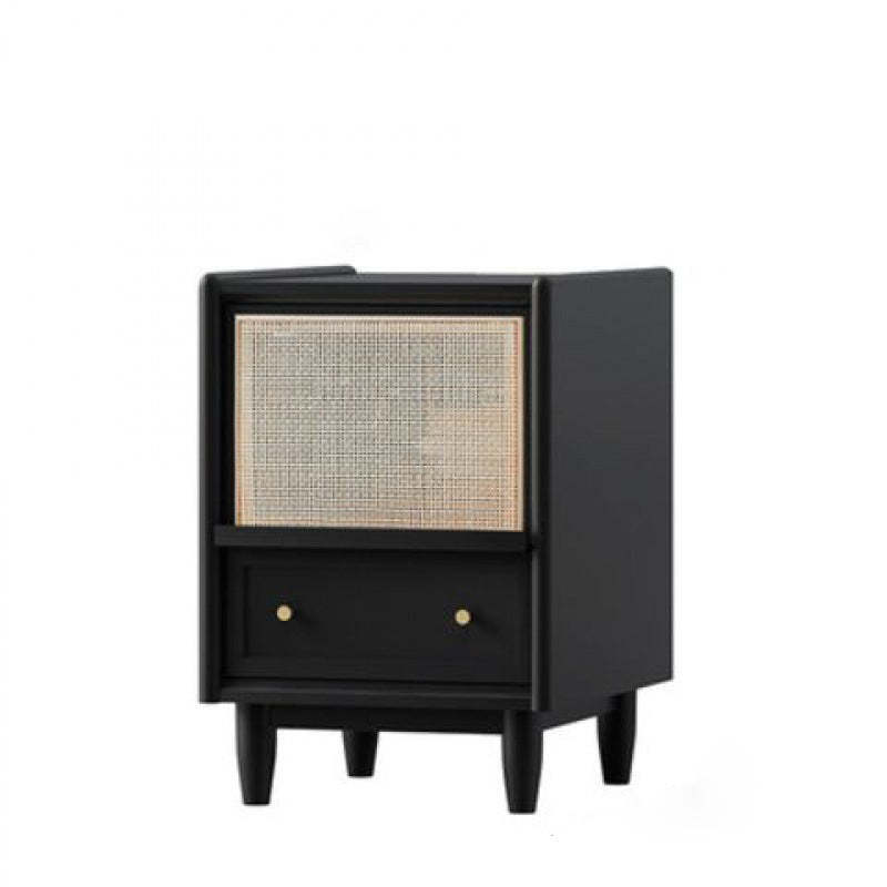 Vintage Solid Wood Rattan 2-Drawer Nightstand