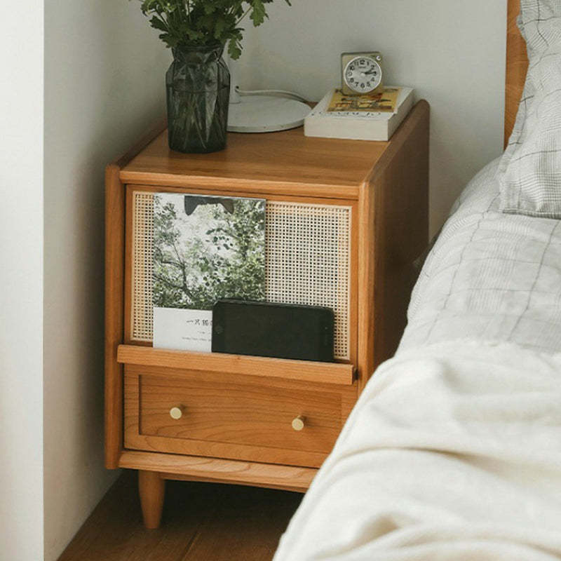 Vintage Solid Wood Rattan 2-Drawer Nightstand