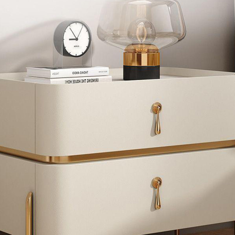 Modern Rock Slab Metal 2-Drawer Nightstand — Khaki