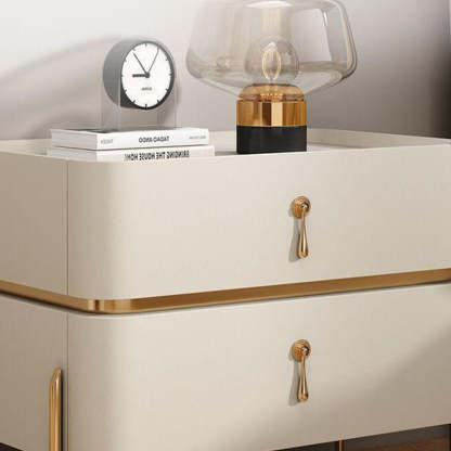 Modern Rock Slab Metal 2-Drawer Nightstand — Khaki
