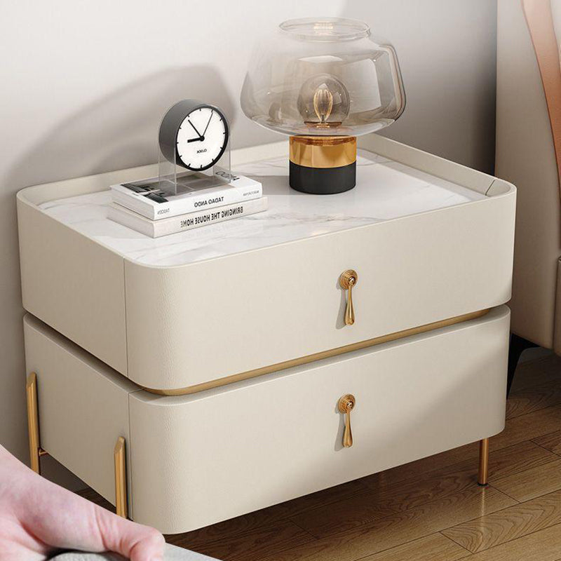 Modern Rock Slab Metal 2-Drawer Nightstand