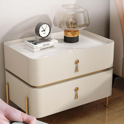Modern Rock Slab Metal 2-Drawer Nightstand