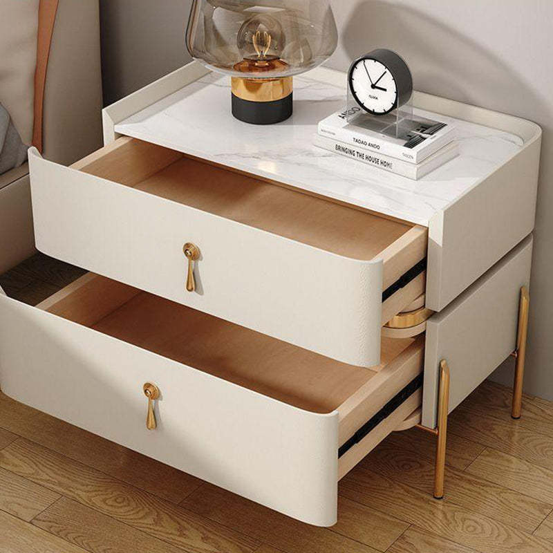 Modern Rock Slab Metal 2-Drawer Nightstand — Light Gray