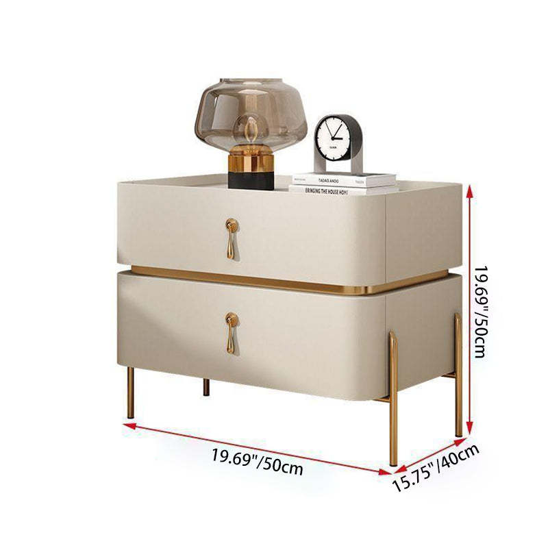 Modern Rock Slab Metal 2-Drawer Nightstand — White