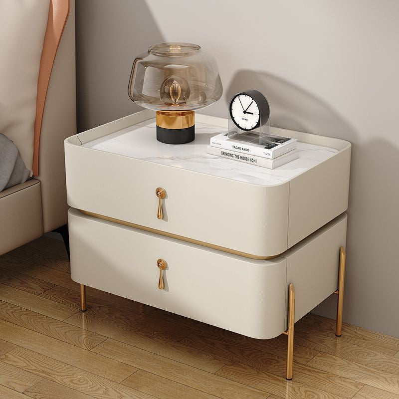 Modern Rock Slab Metal 2-Drawer Nightstand