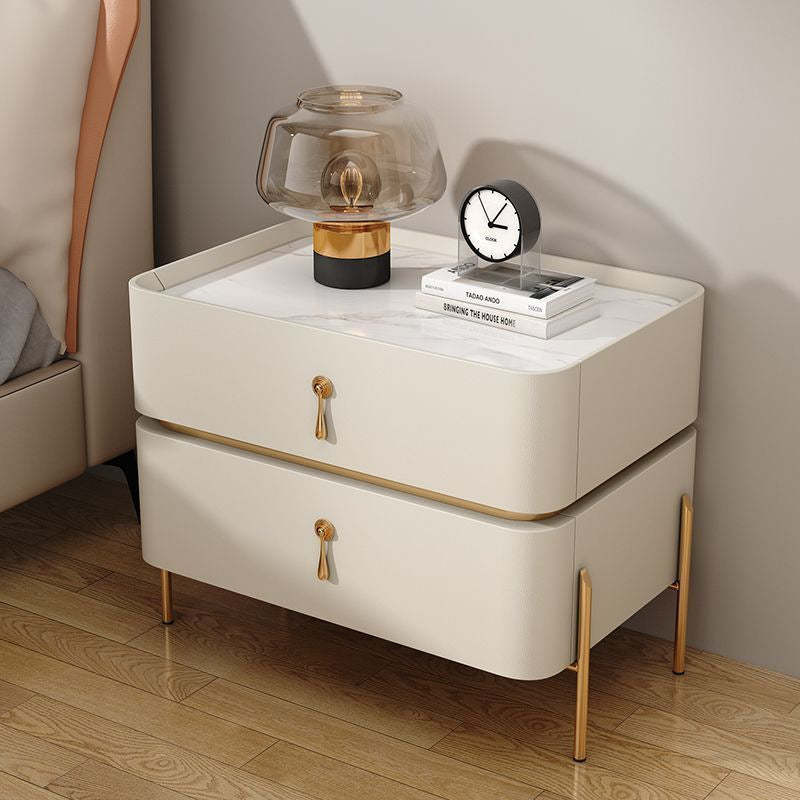 Modern Rock Slab Metal 2-Drawer Nightstand