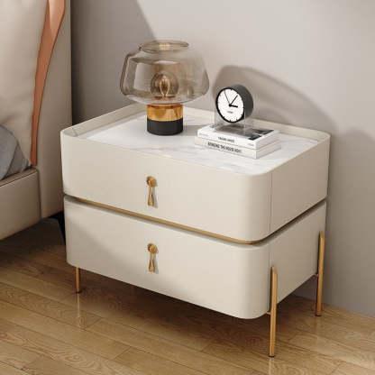 Modern Rock Slab Metal 2-Drawer Nightstand